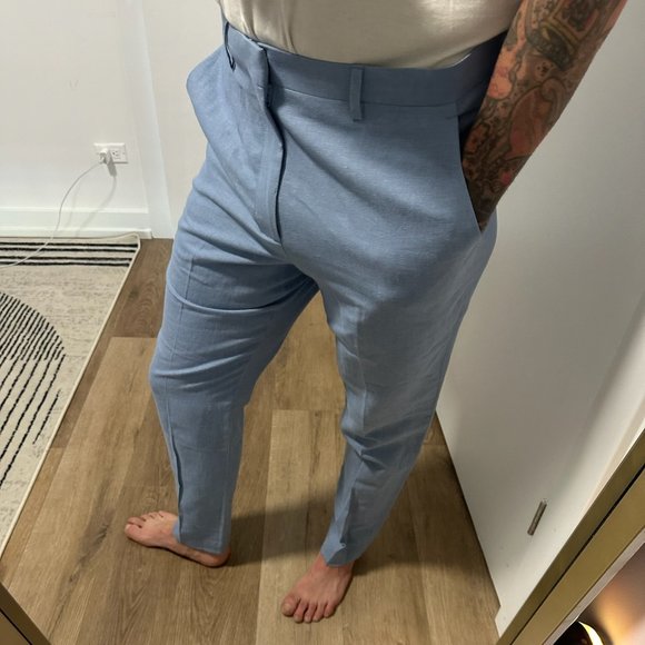 Express Other - Express Slim Stretch Light Blue Linen Cotton Blend Suit Dress Casual Pants NWOT